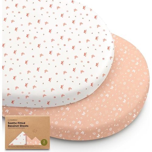2-Pack Organic Bassinet Sheets for Girls, Boys - 100% Cotton Bassinet Sheets (Butterflies)