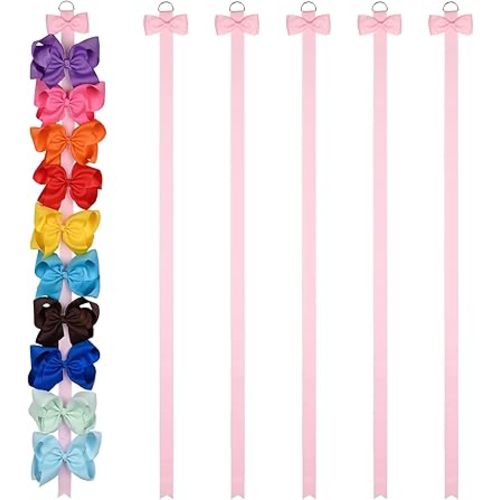 DEEKA 6 PCS 40" Long Bow Holders for Girls Clip Hair Bows Organizer - Pink