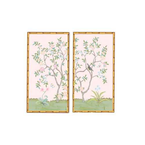 Unframed Tall Chinoiserie Blossom Wall Art Pair Set | Set of two Botanical Wall Decor | Maximalist Home Decor | Chinoiserie Wall Art