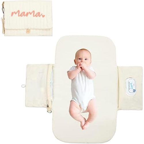 Portable Diaper Changing Pad, with, for Newborn Girl & Boy with Smart Wipes Pocket, Easy-Clean, Waterproof, Soft, Comfortable Foldable Baby Changing Pad (Cream)