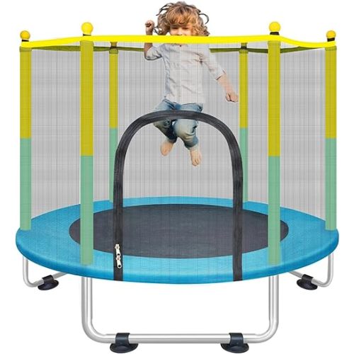 Indoor Trampoline for Kids Ages 1-8, 55" Small Outdoor Toddler Trampoline with Safety Enclosure Net, No-Gap Safe Design, Baby Round Jumping Mat, Recreational Trampolines Birthday Gifts for Boys Girls