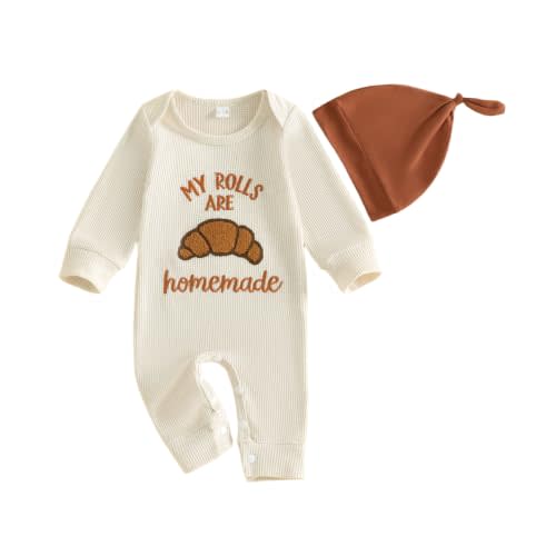 Newborn Baby Boy Clothes Thanksgiving Long Sleeve One Piece Jumpsuit Hat | Turkey/rolls embroidery, My first thanksgiving, Waffle knit romper, Fall winter outfit for baby boys