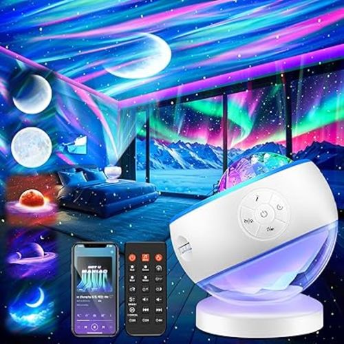Staryou Iceberg Northern Lights Projector, White Galaxy Projector with Bluetooth Speaker & 15 White Noise, Aurora Light with Detachable Base, 300+ Light Modes, Ideal Gift & Bedroom Decor