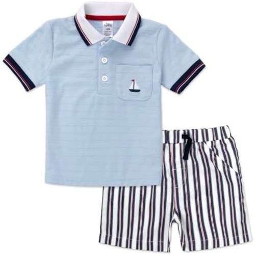 Baby Essentials Baby Boy 2 Piece Outfit Set – Polo Shirt and Cargo Shorts – Spring & Summer Baby Clothes Gift Set
