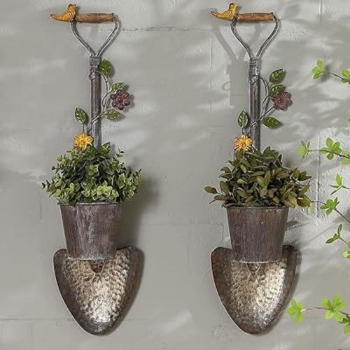SMQLJXC 2Pcs Wall Mounted Planter Farmhouse Outdoor Wall Decor-Rustic Garden Shovel Tool Planters