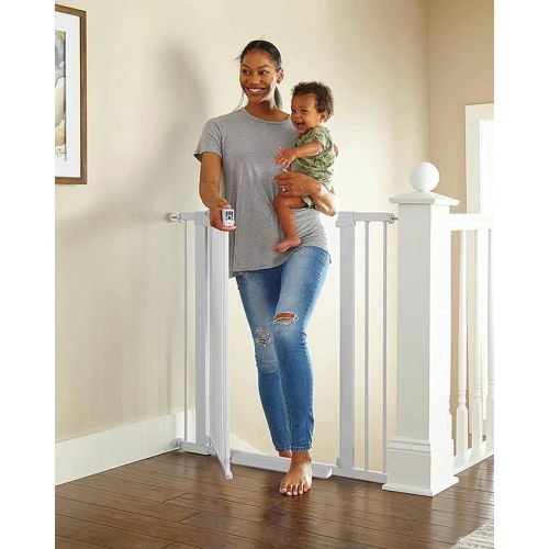 Cumbor 36.6-59" Extra Wide Baby Gate for Stairs, Pressure Mounted Dog Gate for Doorways, Auto-Close Easy Walk Through Safety Child Gate for Kids Toddler, Tall Pet Gates Indoor, White