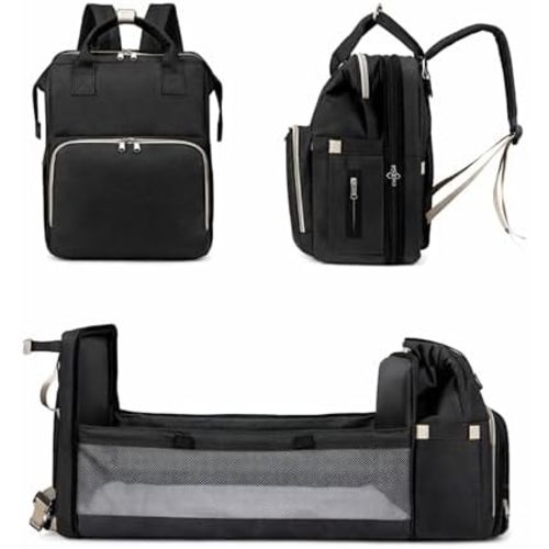 Diaper Bag Backpack with Built-In Changing Station, Large Capacity Travel Backpack, Waterproof, Stroller Straps