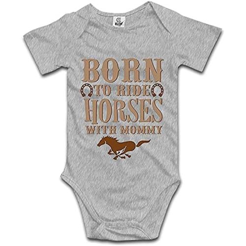 DOQOSESHY Born to Ride Horses with Mommy Baby Bodysuit Short/Long Sleeve Jumpsuit Rompers, 3 Months