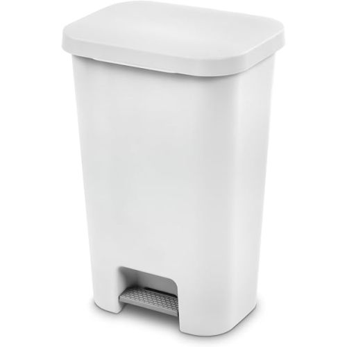 13 Gallon Kitchen Trash Can with Step Lid, 11.9 Gallon Capacity Hands-Free Plastic Garbage Bin for Kitchen, Bathroom, Office, White