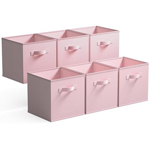 GRANNY SAYS Cube Storage Bins, 11 Inch 6 Pack Storage Cube Organizer, Foladble Fabric Storage Boxes with Handle, Decorative Clothing Storage Baskets for Shelves, Closet, Pink