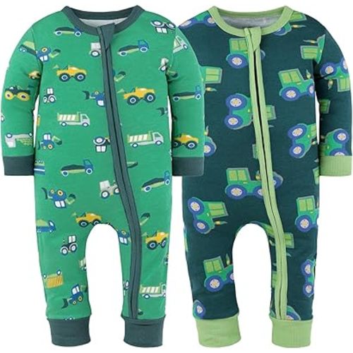The Peanutshell 2-Pack Sleep and Play Baby Boy Clothes, Soft Cotton Footless Pajamas, Trucks & Tractors