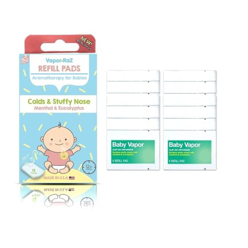 RAZBABY Vapor-RaZ Refills Baby Cough and Cold Relief - Use at Home & on the Go - All Natural Menthol & Eucalyptus - 12 Refill Pads