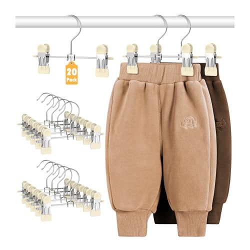 DOIOWN 20 Pack Baby Hangers, Baby Pants Hangers with Clips,Toddler Hanger for Pants, Skirts, Clothes, Non Slip Space Saving Kids Hangers for Closet Organization, Newborn Essentials Closest Organizer