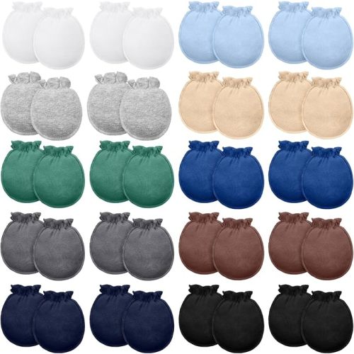 20 Pairs Newborn Baby Boys Girls Mittens 0-6 Months Infant Toddler Mittens No Scratch Solid Color Gloves