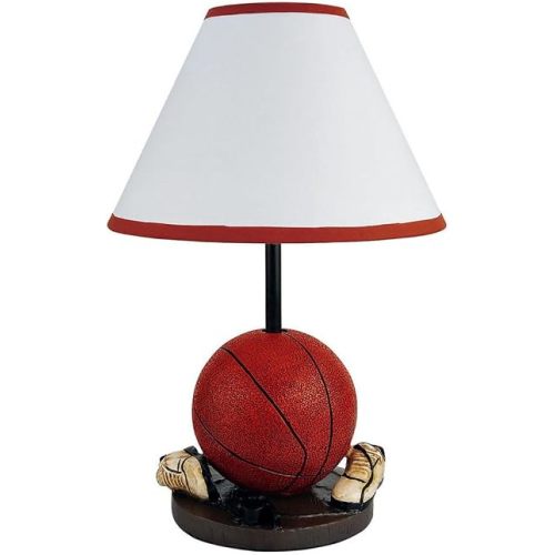 Kaimei Basketball Table Lamp for Kids Room Decor, 15 Inch Tall Sports Theme Lamp with Linen Shade, Sneaker Base, Bedroom Night Light