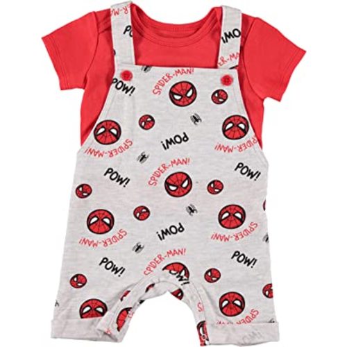 Spiderman Baby Boys Newborn Infant Shortall Romper and T-Shirt Gift Set - Marvel Avengers Baby Boy Clothes