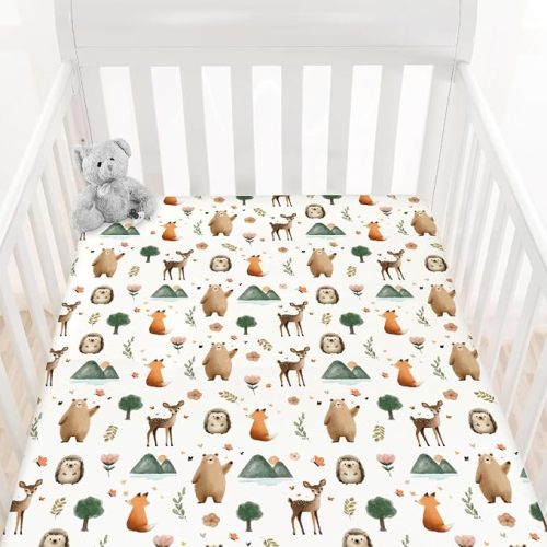 HawSkgFub Boho Animal Fitted Standard Crib Sheet for Baby Boy Girl, Neutral Forest Bear Deer Fox Toddler Mattress Cover, Soft Breathable Stretchy Nursery Bed Sheets Decor Kids Gift 52" x 28"