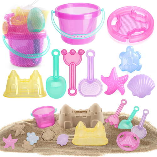 LotFancy Beach Sand Toys Set for Kids, 10-Piece Sandbox Toys, Sand Bucket, Shovel, Molds