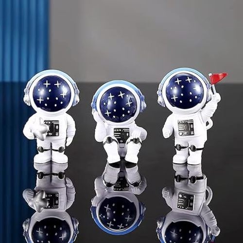 Blue White Astronaut Statues Set of 4, Spaceman Sculpture Figurines Outer Space Theme Decor for Nursery Room Cake Topper
