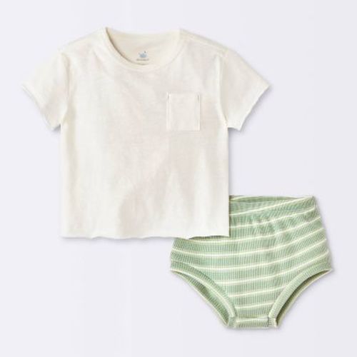 Baby Boys' 2pc Striped Short Sleeve T-Shirt and Waffle Bloomer Set - Cloud Island™ Cream Newborn
