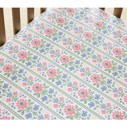 Hill House Home Block Stripe Floral Organic Crib Fitted Sheet
