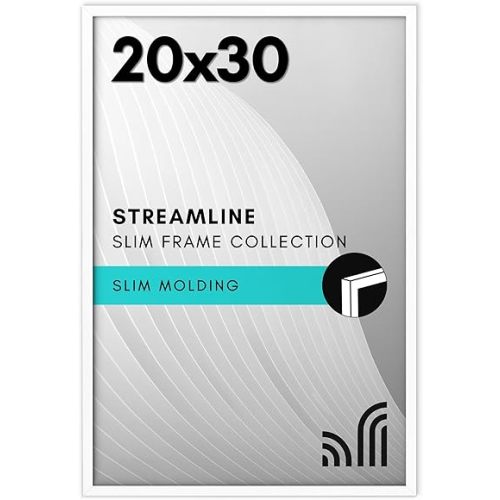 Americanflat 20x30 Poster Frame with Polished Plexiglass - Streamline Collection - Thin Border Picture Frame for Wall Display - Hanging Hardware Included - White