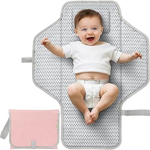 KeaBabies Portable Changing Pad for Baby, Travel – 26 x 21 Wipeable, Waterproof, Foldable Baby Diaper Changing Mat for Diaper Bag, Caddy, Car, Bed, Newborn, Compact Changer Mat Station (Sweet Pink)