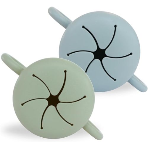 Baby Bliss 2 Pack Toddler Snack Container, Canadian Mom Owned, Snack Cups Toddler No Spill, Silicone Baby Snack Cup, Toddler Travel Essentials, Snack Containers for Kids, BPA Free (Sage/Dusty Teal)