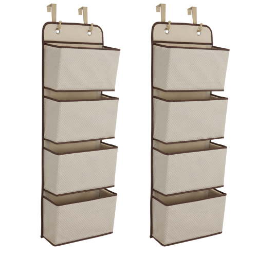 Delta Children 4 Pocket Over The Door Hanging Organizer - 2 Pack, Easy Storage/Organization Solution - Versatile and Accessible in Any Room in the House, Beige