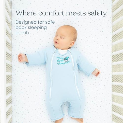 Magic Sleepsuit Baby Merlin's Cotton Baby Swaddle Transition Product - Soft and Cozy Design, Double Zipper for Easy Diaper Changes, Promotes Safe Sleep, 3-6 Months - Blue - Small 12-18lbs