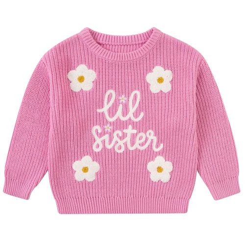 UNICOMIDEA Suéter de punto para hermana mayor para niña pequeña, lindo suéter floral para invierno y otoño, ropa para 9M-4Y