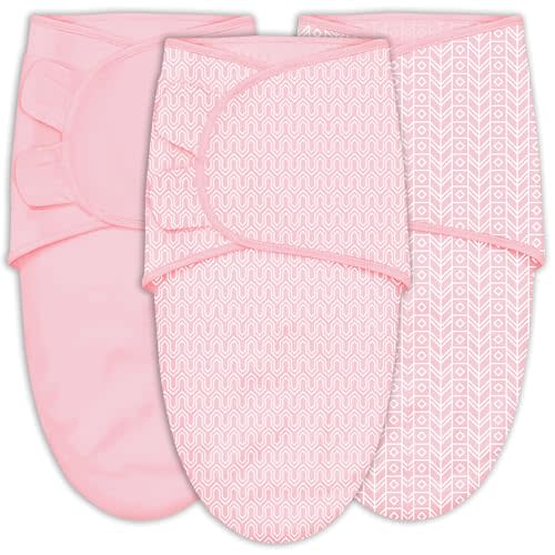 SWEET DOLPHIN 3-Pack Baby Swaddle Sleep Sacks - Newborn Swaddle Blanket with Soft Cotton - Ergonomic Wrap for Boys and Girls, 0-3 Months, Pink