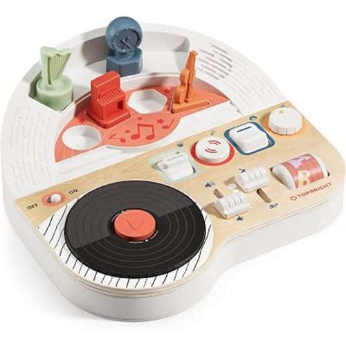 TOP BRIGHT Wooden DJ Busy Board with Sound Blocks, Portable Toy for 18M+
