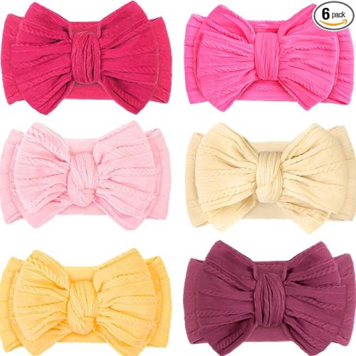 CÉLLOT 6 Pcs Baby Bows Headbands Nylon Hairbands Baby Girl Bows Hair Accessories for Newborn Infant Toddler Essentials (Red)