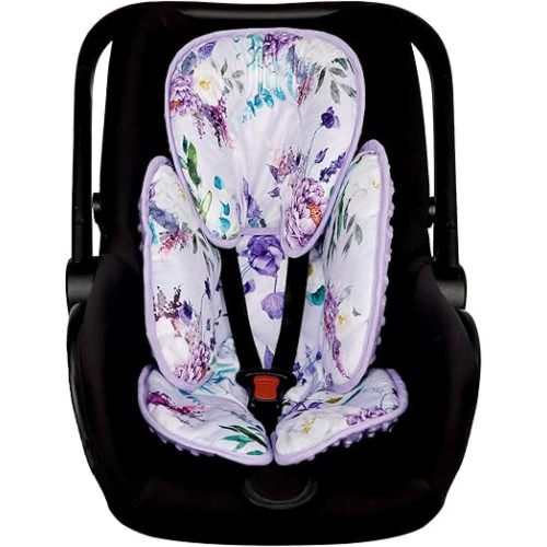2 in 1 Infant Car Seat Insert, Car Seat Head Support Baby Girls Boys, Soft Newborn Carseat Insert Cushion, Perfect for Carseats, Strollers, Swings (Purple Flower)