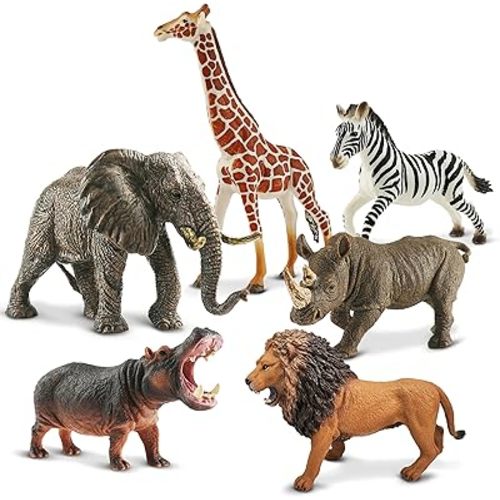 6PCS Safari Animal Figure Toys for Kids 3-5 Realistic Plastic Jungle Animal Figurines African Wildlife Learning Toys for Kids Boys Girls Toddlers