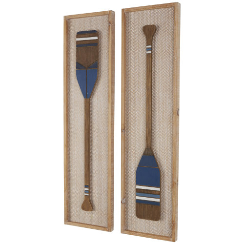 Breakwater Bay Wood Paddle Brown Wall Decor with Blue Accents and Chevron Patterned Background & Reviews | Wayfair