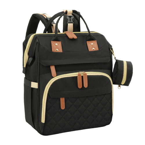 DERSTUEWE Diaper Bag Backpack, Insulated Bottle Pockets, Unisex, Waterproof, Black
