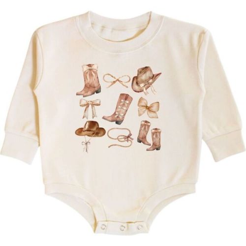Cowgirl Cutie Long Sleeve Romper, Natural - Sweet Wink | Maisonette