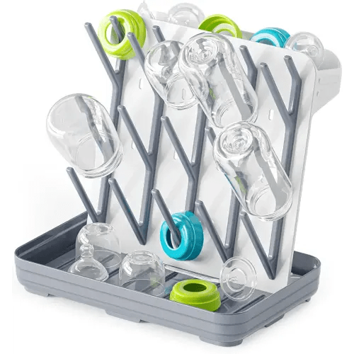 SpaceAid Baby Bottle Drying Rack with 20 Hooks, Space Saving Kitchen Bottles Rack Dryer, Vertical Baby Bottle Holder Organizer for Countertop Storage Accessories (White and Gray)