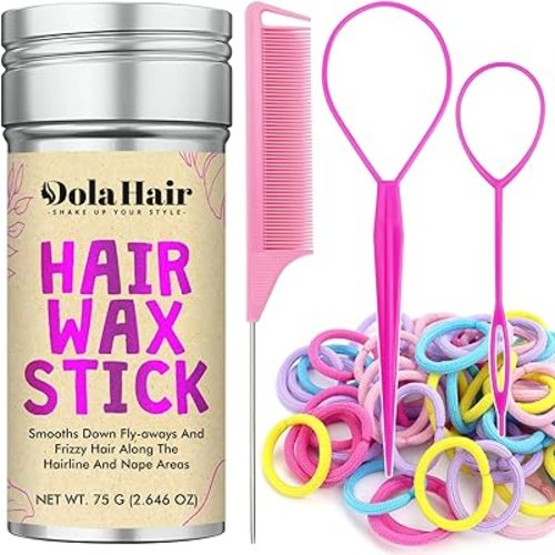 Dolahair Hair Wax Stick & Hair Accessories Accessories -60 Pcs Elastic Hair Ties Flyaway Control Hair Accessories for Baby Girls Infants Toddlers Kids 2 Hair Loop Styling Tools (Colorful)