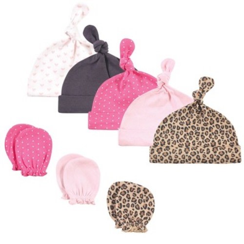 Hudson Baby Infant Boy Cotton Cap and Scratch Mitten Set, Leopard, 0-6 Months