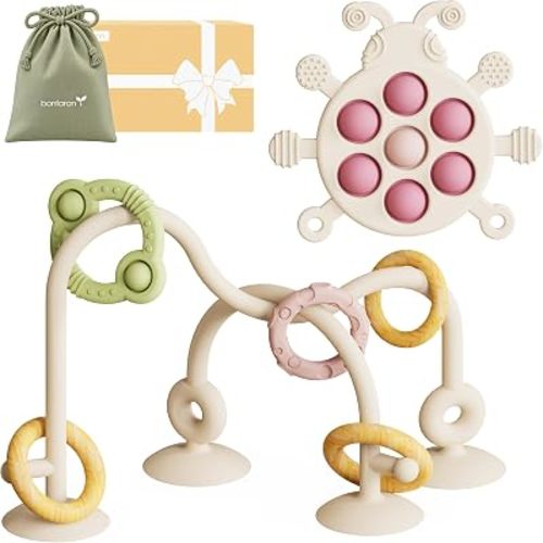 High Chair Suction Cup Toy & Teething Toy Set, Sensory Toy [Sky Blue]
