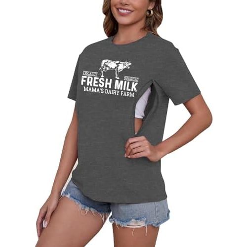 Breastfeeding Shirts for Women Zip Nursing Shirt Mama Nursing Graphic Top Causal Distressed Maternity Shirt Tops