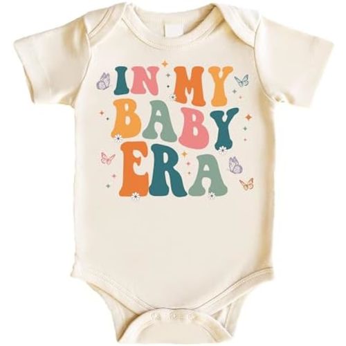 Olive Loves Apple In My Baby Era Birth Announcement Bodysuit Retro Wavy Baby Era and Butterflies