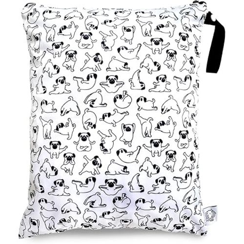 Washable and Reusable Wet Bag, Diaper Bag, Water Resistant Swimming Bag, Travel Toiletries Pouch, Yoga Gym Bag (White_YOGADOG)