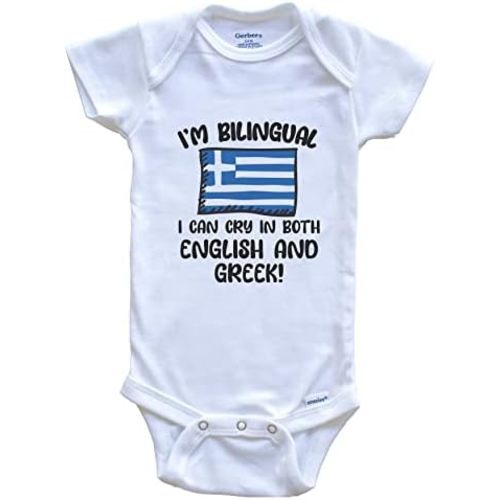 I'm Bilingual I Can Cry in Both English and Greek Funny Greek Flag Baby Bodysuit - Greece One Piece
