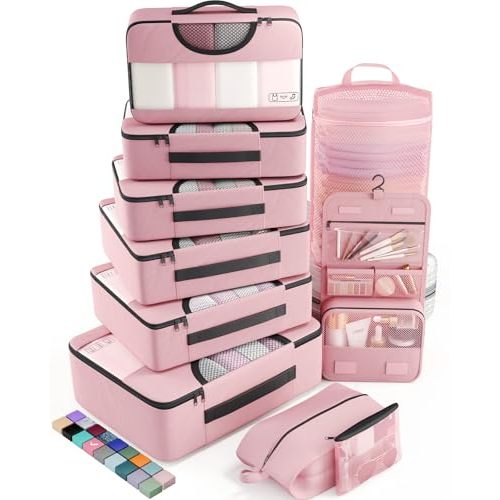 Veken 10 Set Packing Cubes for Travel Essential, Suitcase Organizer Bags in 4 Sizes, Carry-On Luggage Accessories with Large Laundry & Hanging Toiletry Bag, Must-Have for Airplane, Road Trip & Camping