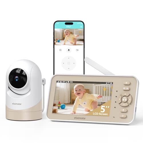 ebemate Video Baby Monitor with Camera and Audio, 5" IPS Screen, 30H Battery, Hybrid WiFi and No WiFi Connection, Pan-Tilt-Zoom, Night Vision, 2-Way Talk, 1500ft, for New Parents/Elderly EBE50P