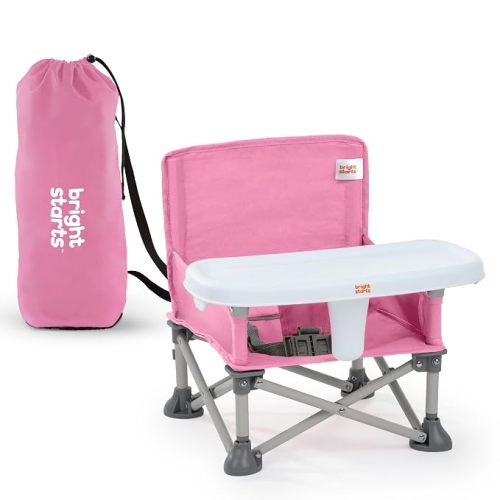 Bright Starts Pop 'N Sit Portable Booster, Indoor/Outdoor Use, Floor Seat with Feeding Tray, Pink, 6 Mos - 3 Yrs